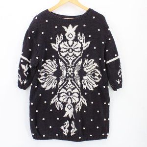 Vintage Jennifer Reed Sweater Womens Black Knitted By Hand 3/4 Sleeve Small S